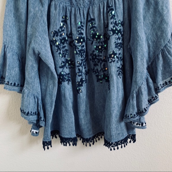 RUBY YAYA denim boho sequin top - Picture 5 of 8